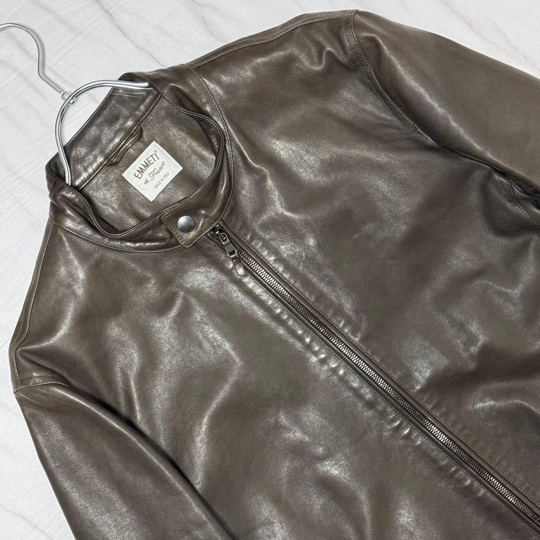 希少✨54 エンメティ ユーリ ラムスキン シングルライダース レザージャケット