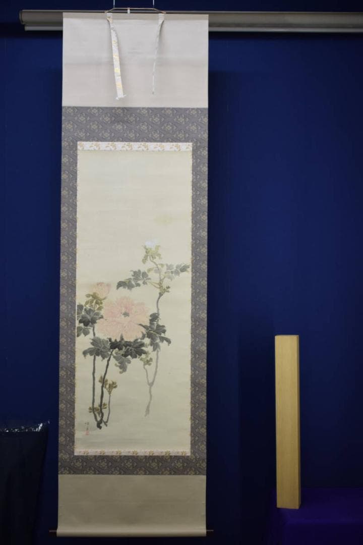 真作/暉月/牡丹図/布袋屋掛軸HF-950