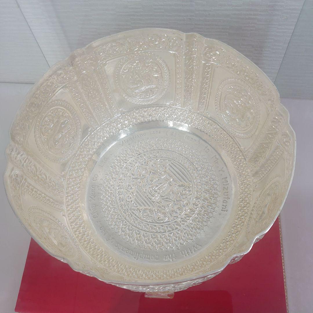 ケ*ン様 銀杯 銀細工 銀製ボウル 直径約21cm ラオス 1997年 ガラスケ