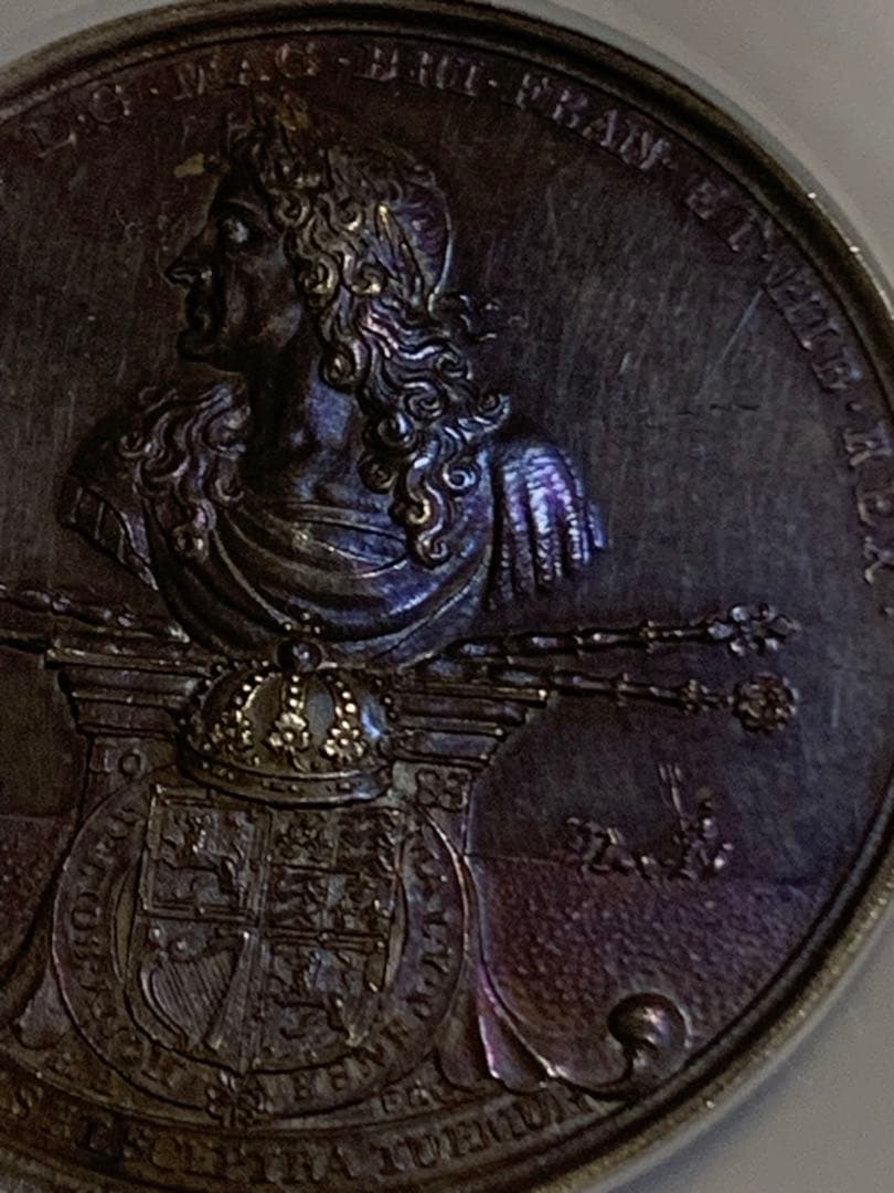 ジェームズ2世1685年 ダークトーン　大型シルバーメダル