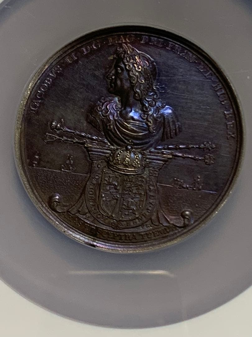 ジェームズ2世1685年 ダークトーン　大型シルバーメダル