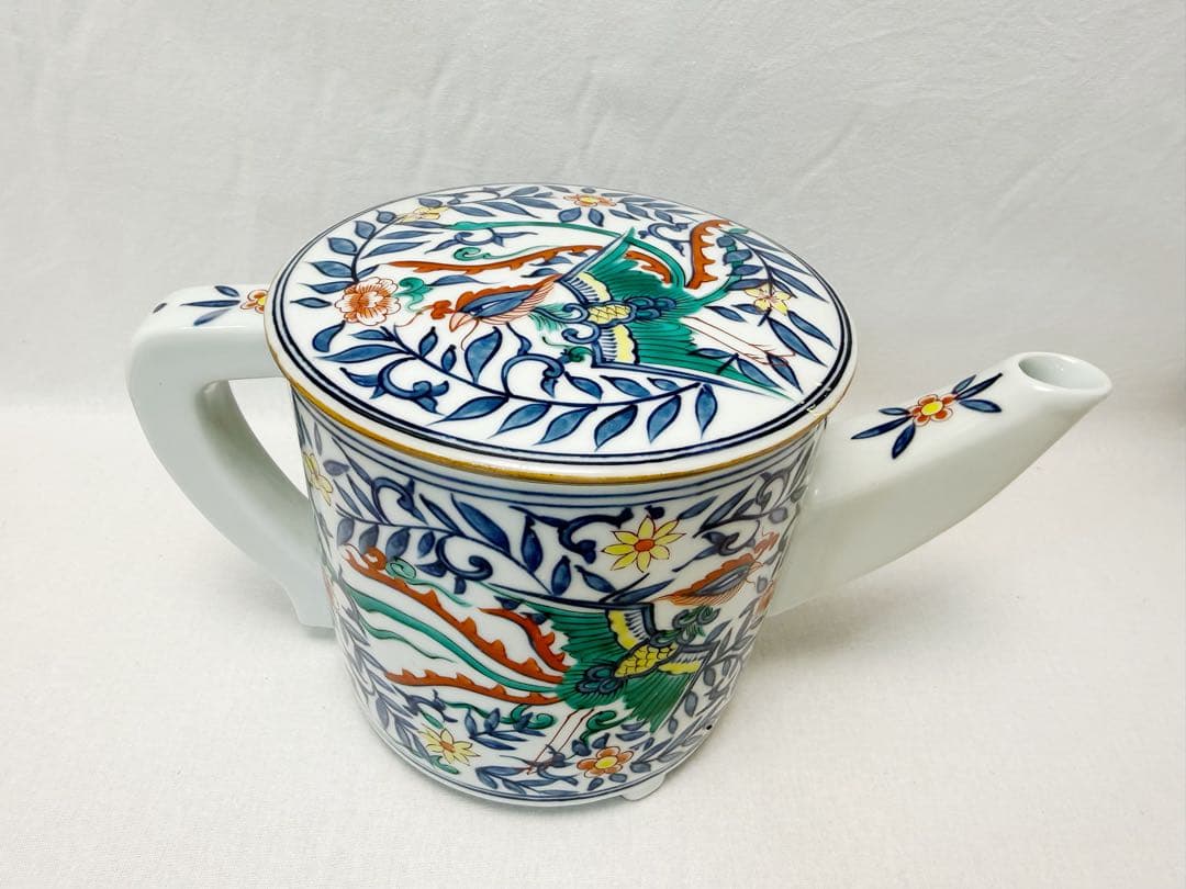 未使用 茶道具 静山造 差絵鳳凰絵 片口水注 水次 水差し 印有 共箱