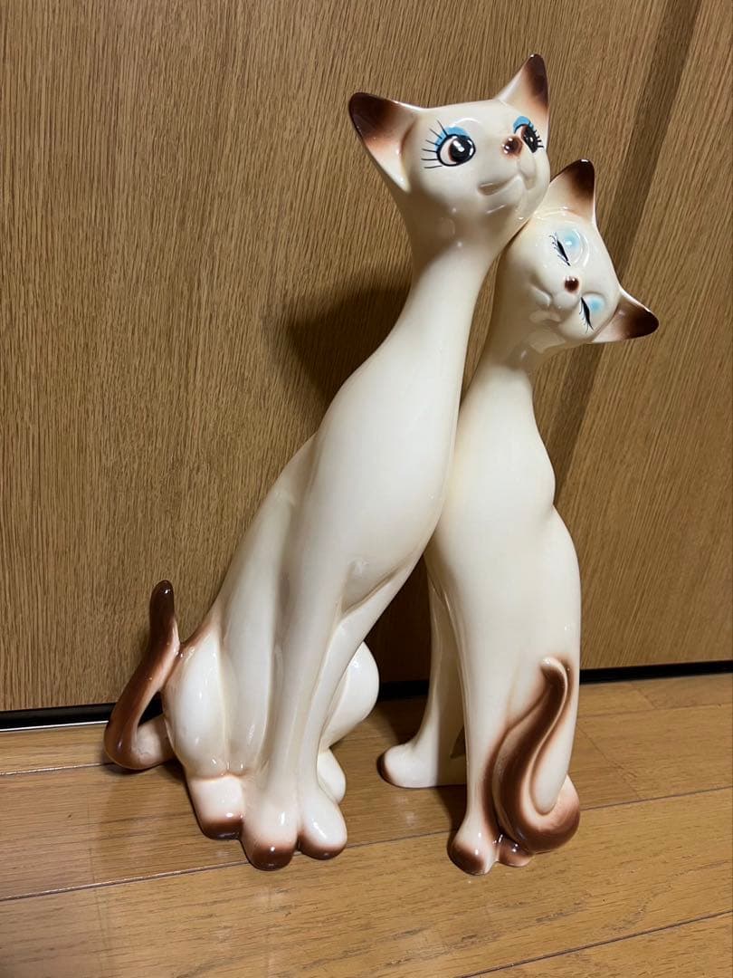 【希少】美品　シャム猫　陶器製置物　ペア　特大