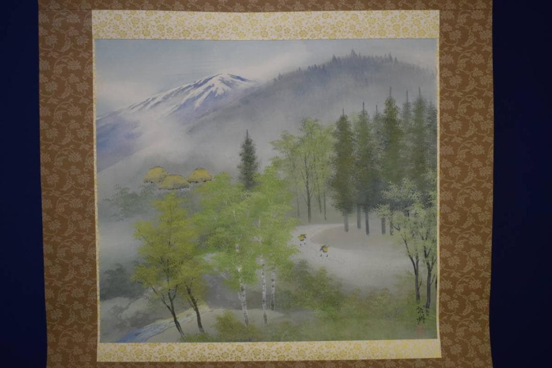 真作/小谷苔明/緑韻/早春図/桐共箱太巻二重箱付/布袋屋掛軸HE-928