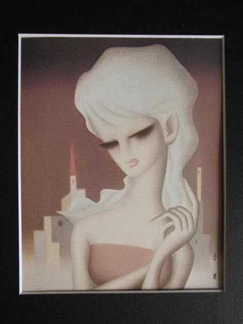 東郷青児、夕焼けの空、希少な大判額装用画集より、状態良好、インテリア、巨匠