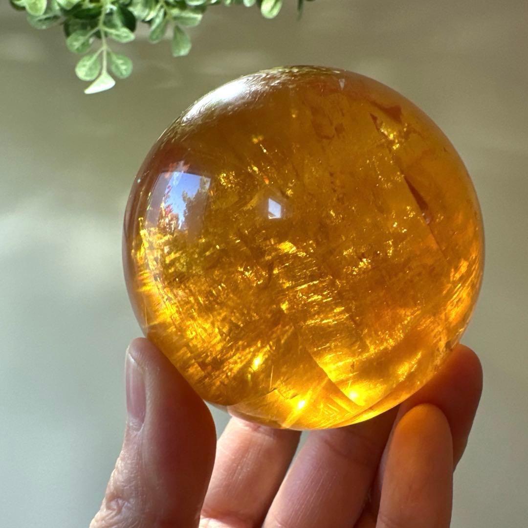 ハニーカルサイト　アンバーレア　スフィア　447.5g カルサイト　ゴールデン