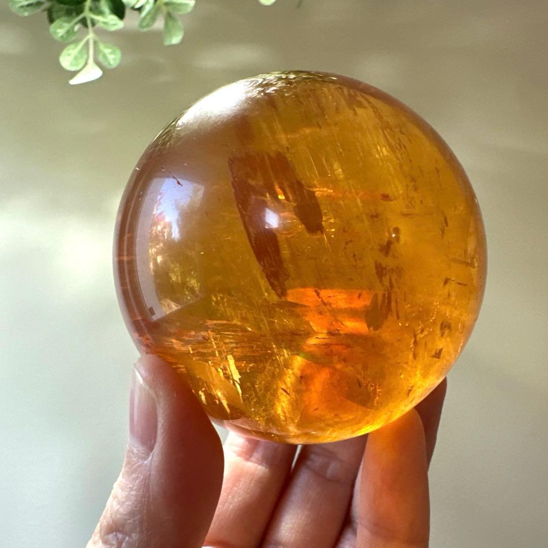 ハニーカルサイト　アンバーレア　スフィア　447.5g カルサイト　ゴールデン