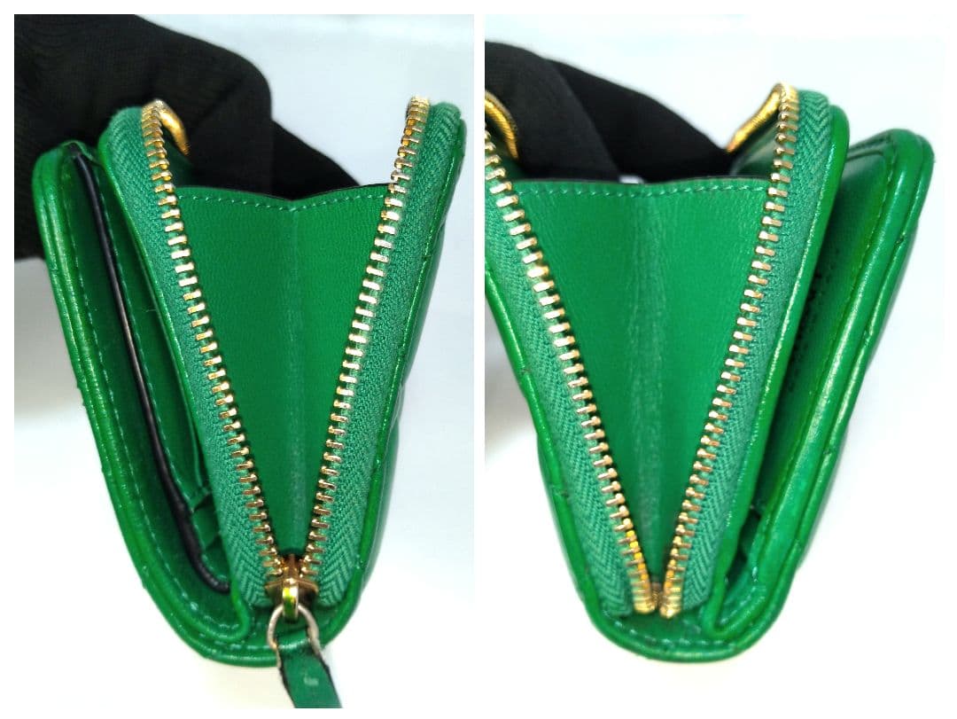 VERSACE ヴェルサーチ キルティング 二つ折り財布 レザー グリーン 緑