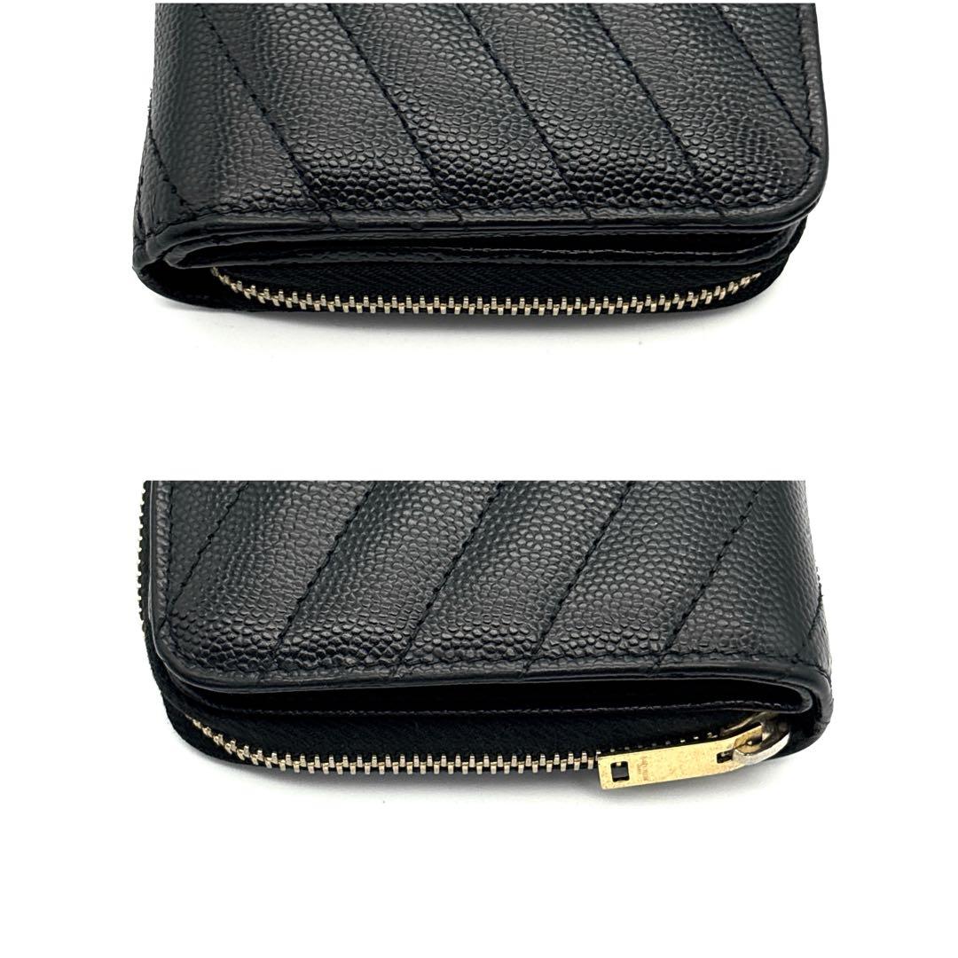 極美品◆サンローラン 二つ折り財布 キャビアスキン カサンドラ ブラック