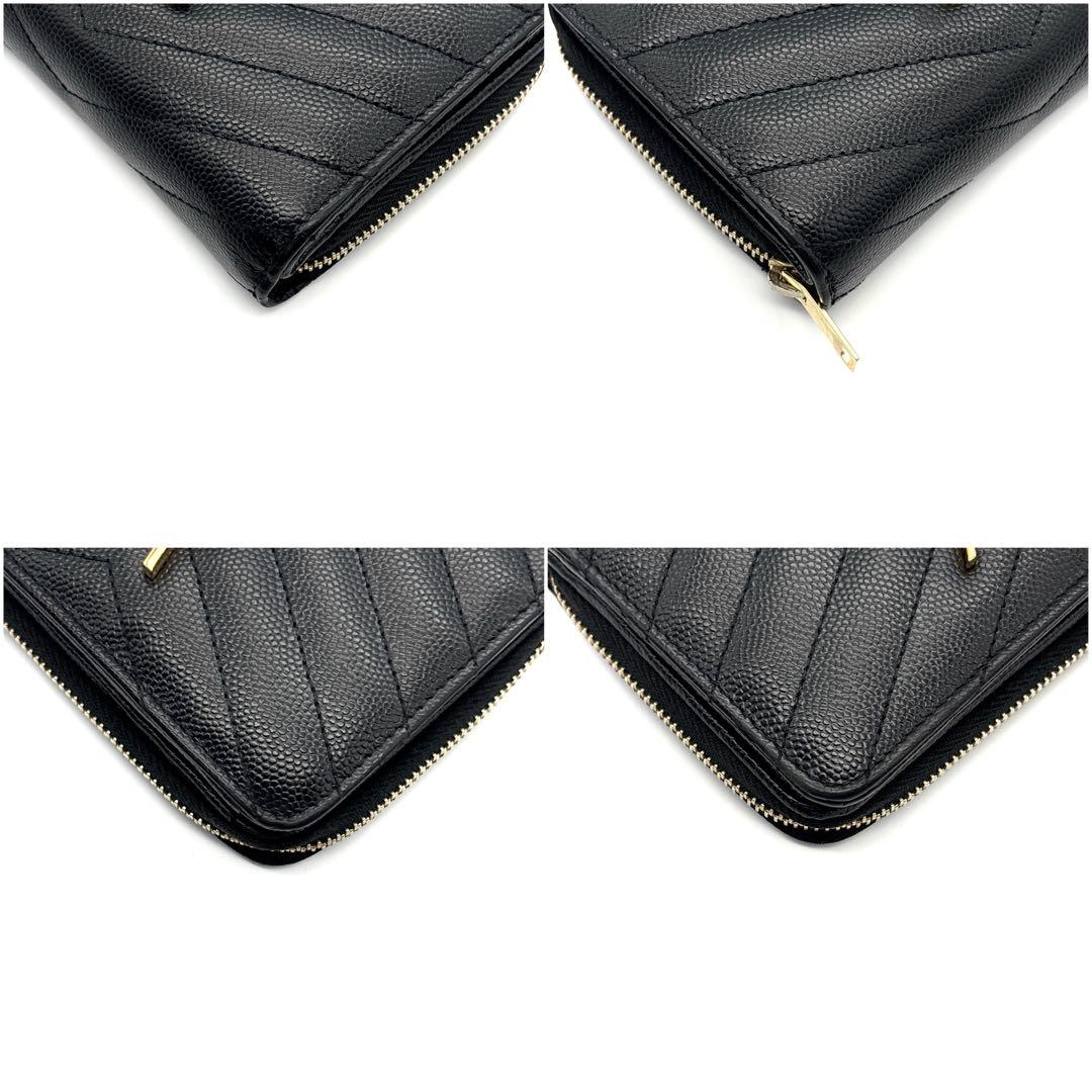 極美品◆サンローラン 二つ折り財布 キャビアスキン カサンドラ ブラック