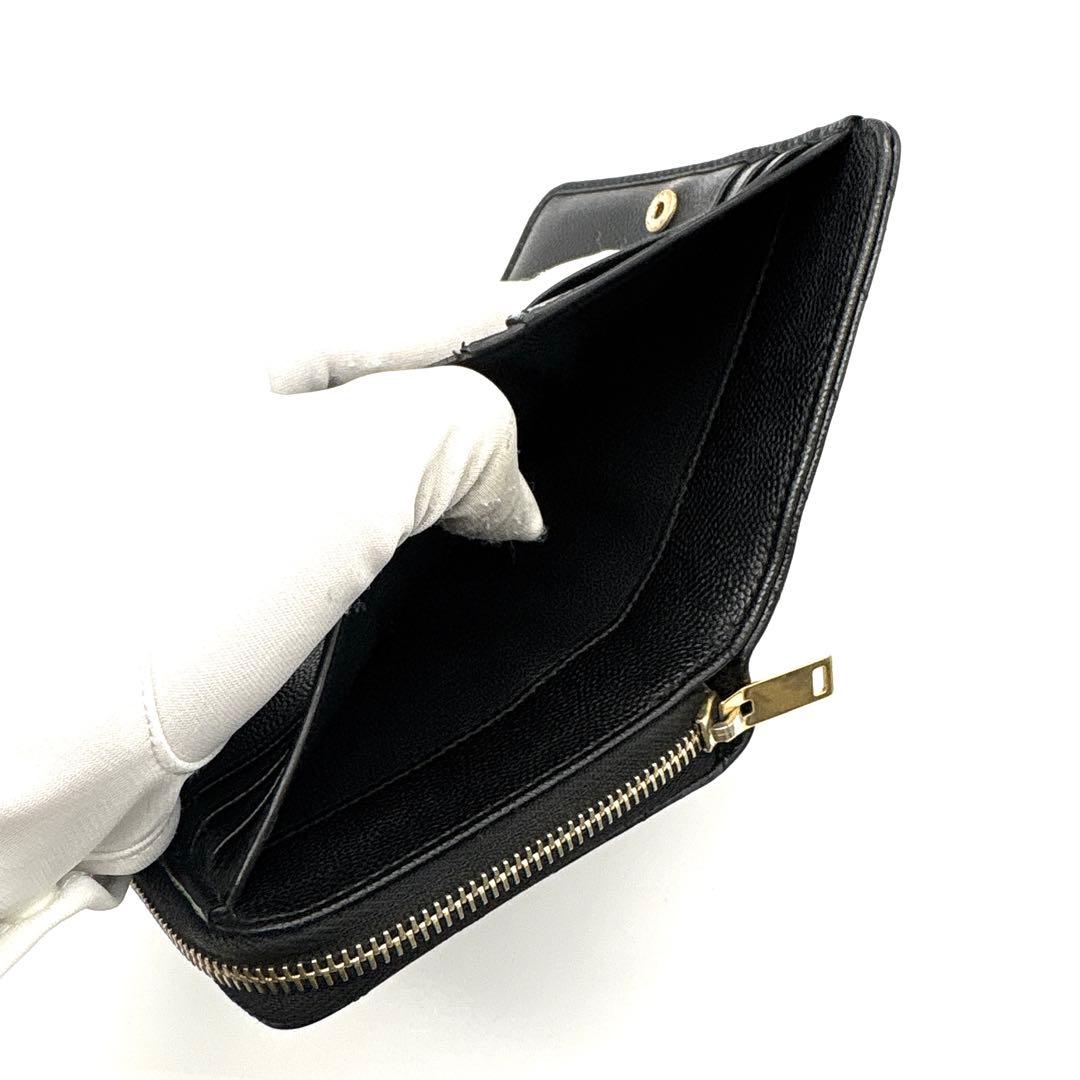 極美品◆サンローラン 二つ折り財布 キャビアスキン カサンドラ ブラック