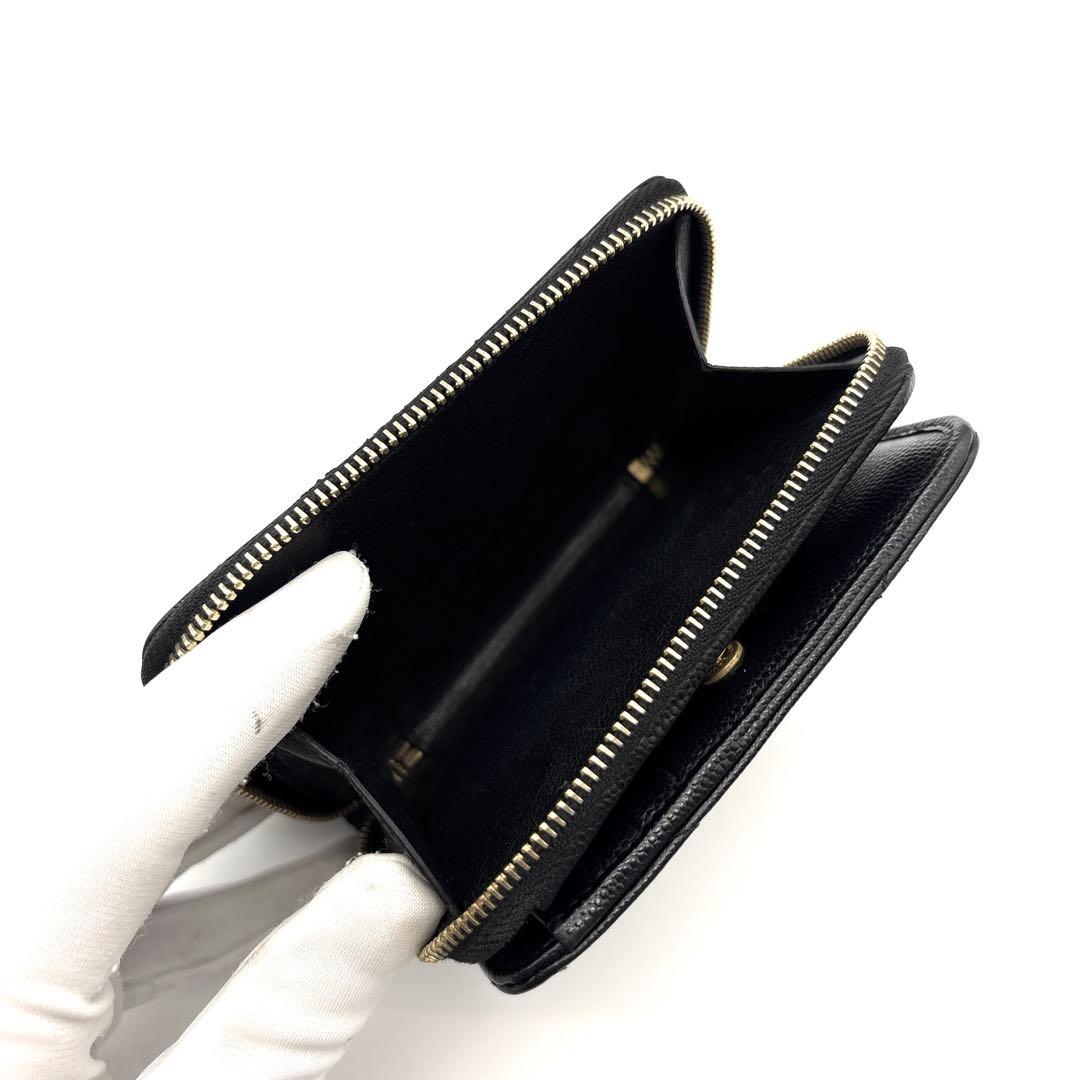 極美品◆サンローラン 二つ折り財布 キャビアスキン カサンドラ ブラック