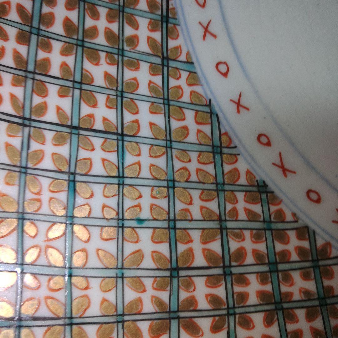 古伊万里　江戸時代　大明成化年製　幾何学文色絵皿　直径41cm