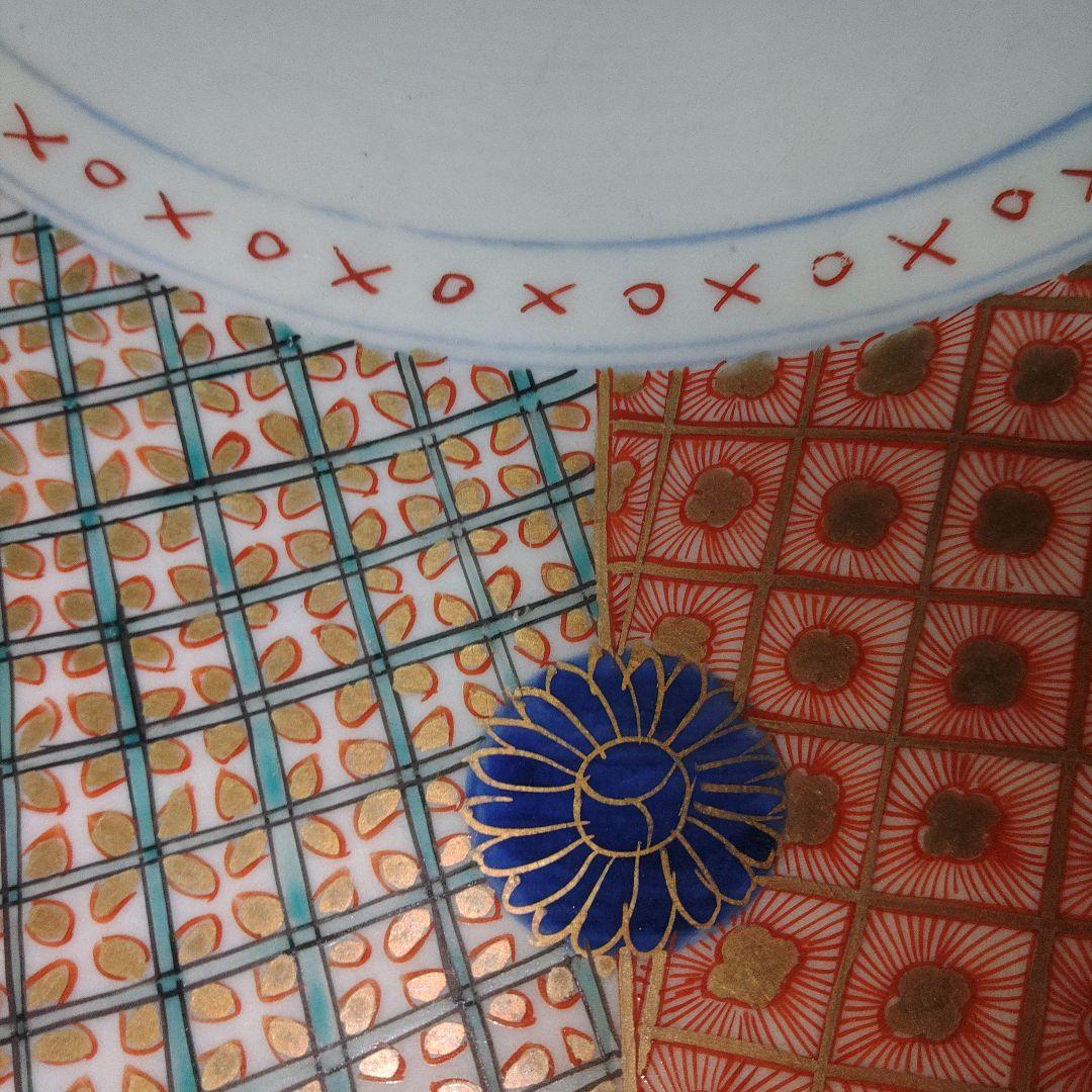 古伊万里　江戸時代　大明成化年製　幾何学文色絵皿　直径41cm