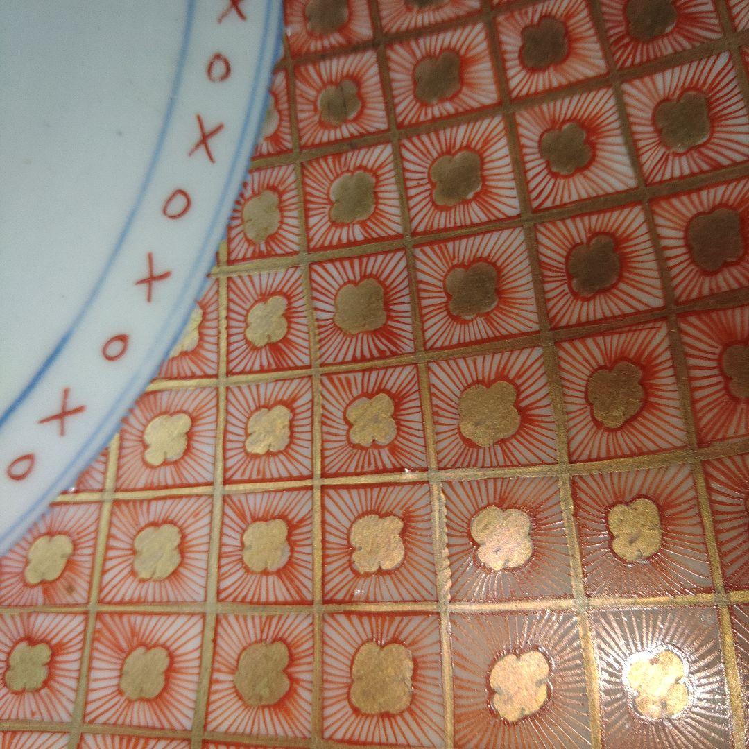 古伊万里　江戸時代　大明成化年製　幾何学文色絵皿　直径41cm