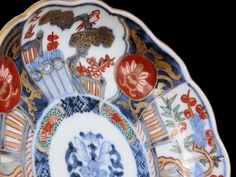 古伊万里　金襴手　花鳥紋に松竹梅の図　４寸皿　５枚　C071AS-CQj