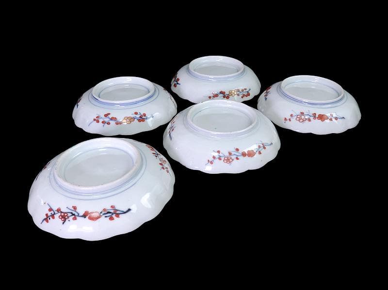 古伊万里　金襴手　花鳥紋に松竹梅の図　４寸皿　５枚　C071AS-CQj