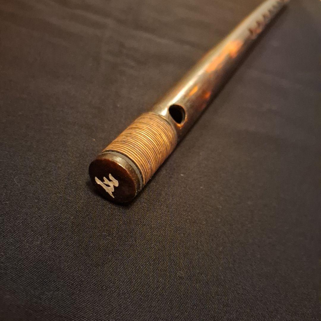 篠笛　古典調　7穴　五本調子　天地籐巻き　極太管　燻風仕上げ　爆鳴