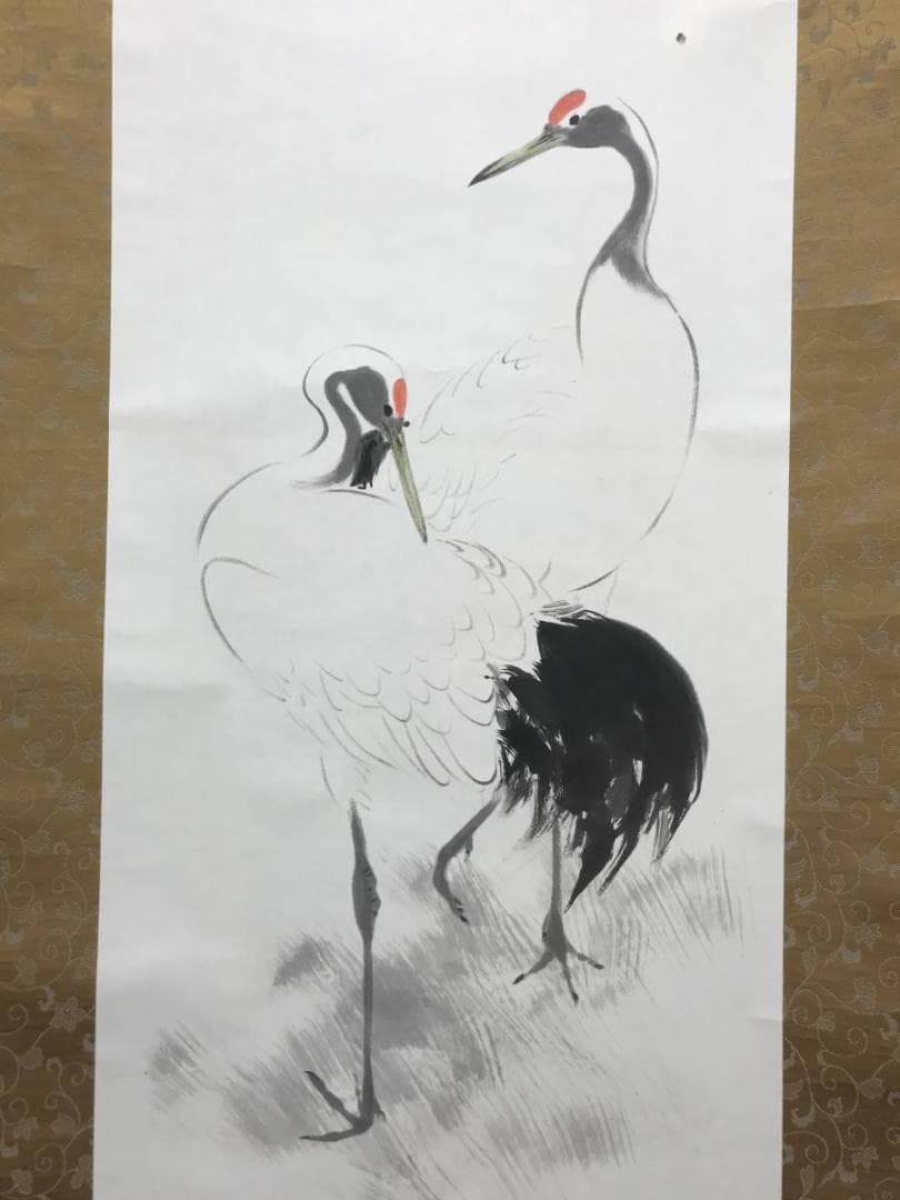 【真作】青木香玲/双鶴図/鶴図/掛軸/名家伝来/AC-465