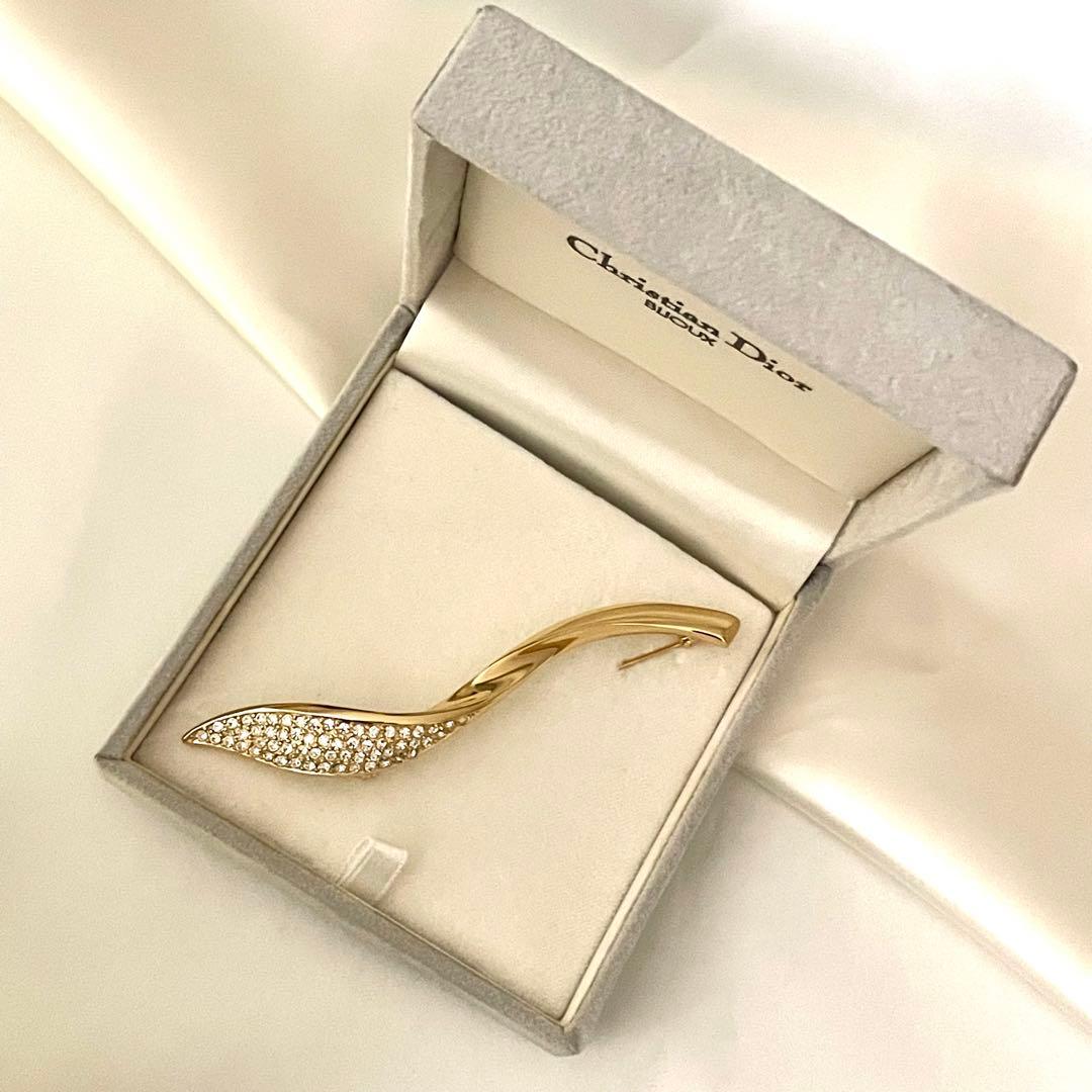 美品　Christian Dior 大ぶりブローチ　羽　フェザー　ストーン