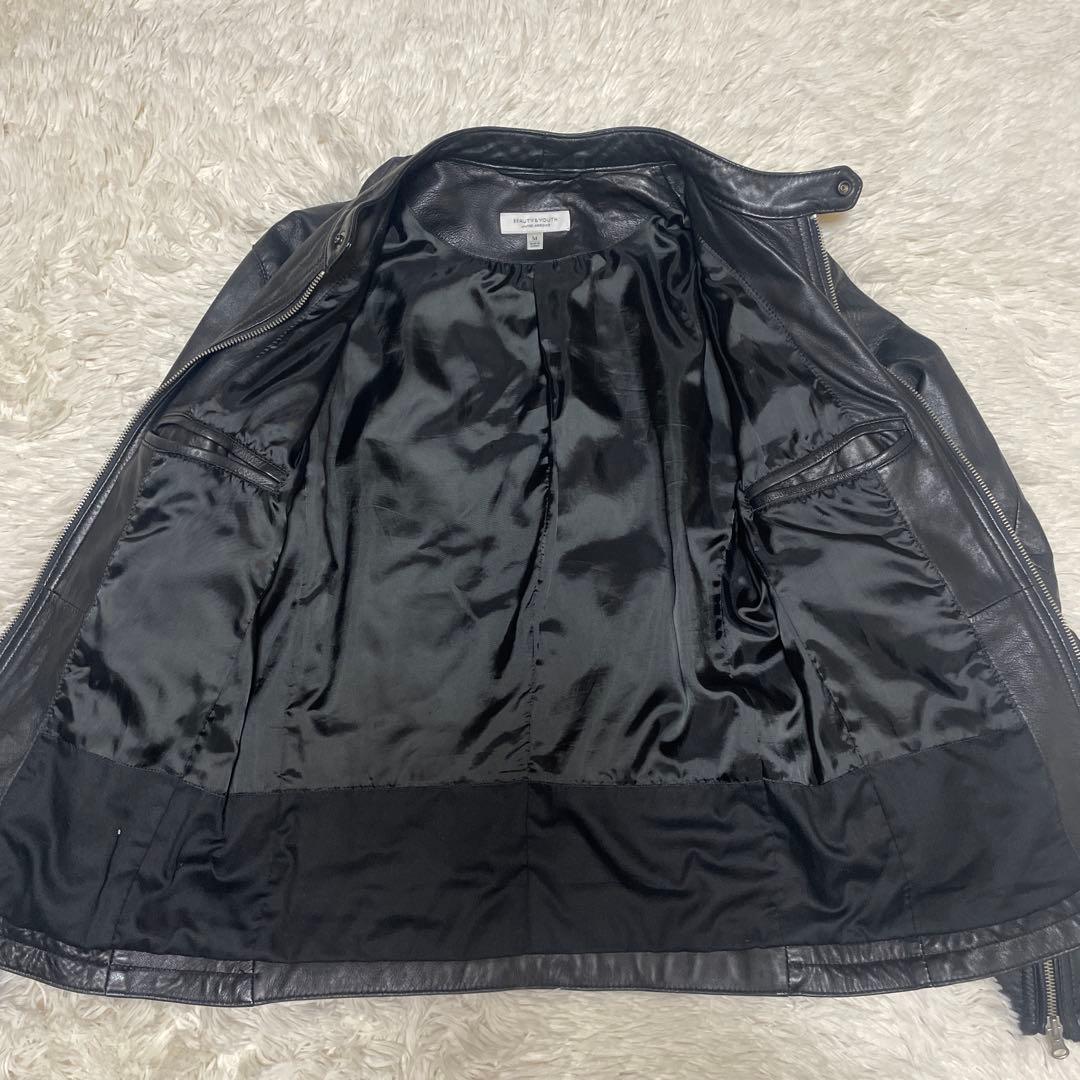 ユナイテッドアローズ レザージャケット ライダース シングル 羊革 黒 Mサイズ