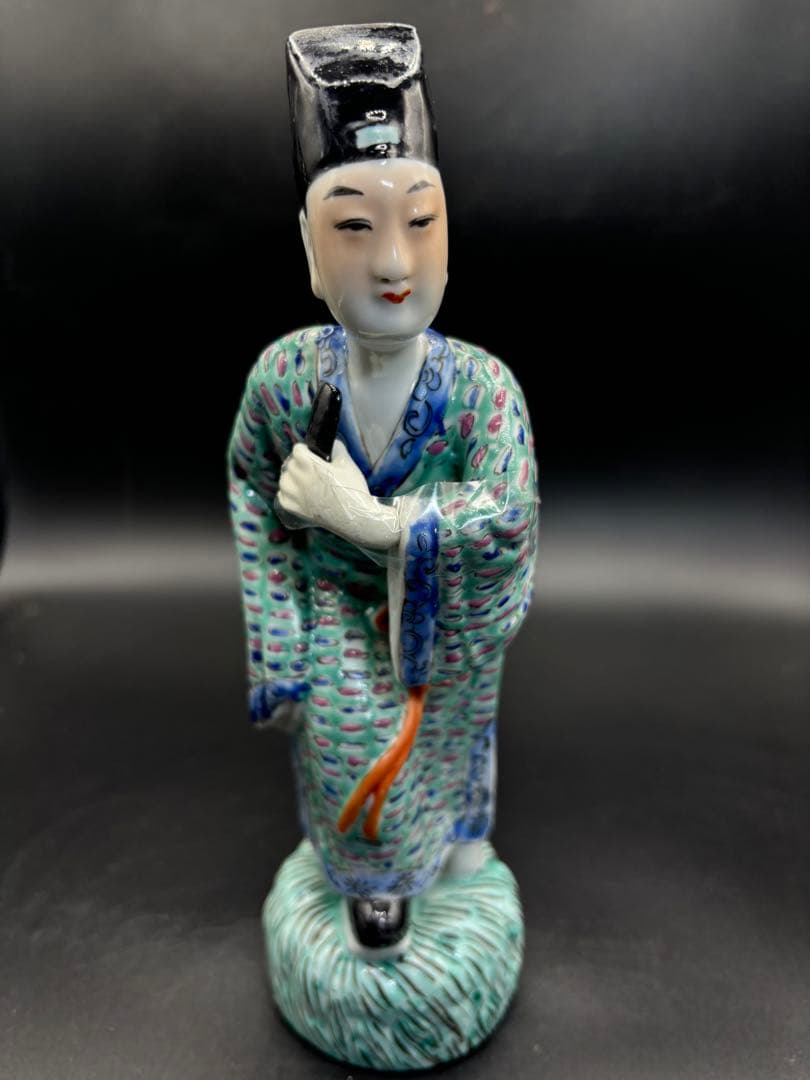 中国美術 古玩 色絵陶人形 陶器人形 高さ約23cm 置物 オブジェ 古董品