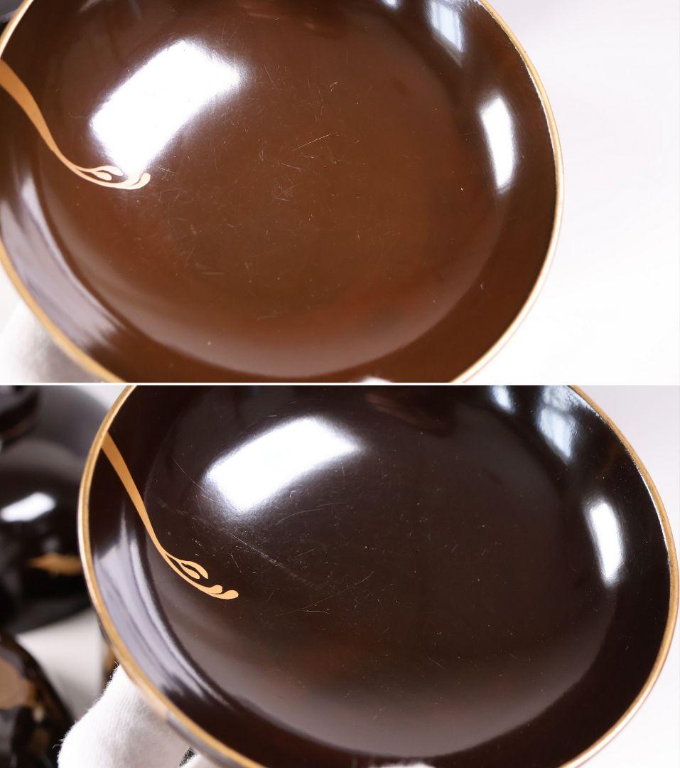 【CM415】訳あり 時代輪島 蝶と牡丹 黒塗椀 三客 天然木漆塗 明治大正