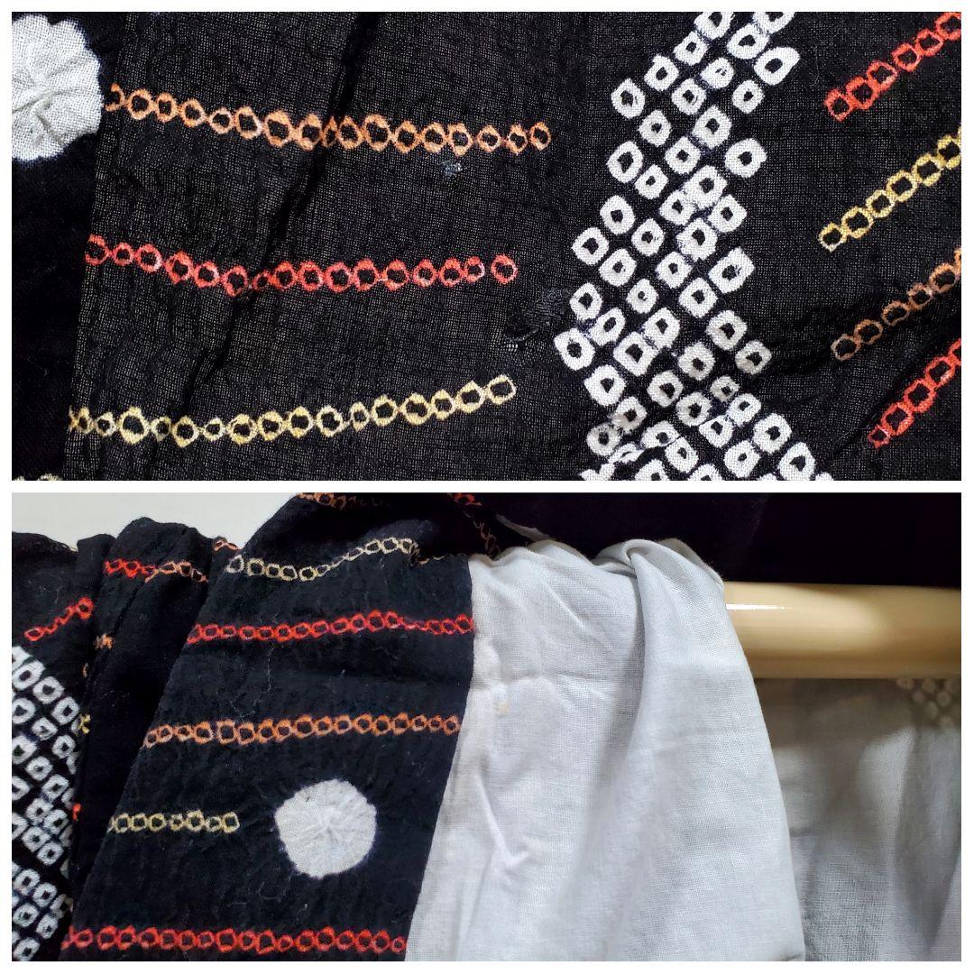 AB5 有松鳴海絞り 蝶々模様 花火 黒色 綿 浴衣 着物 04