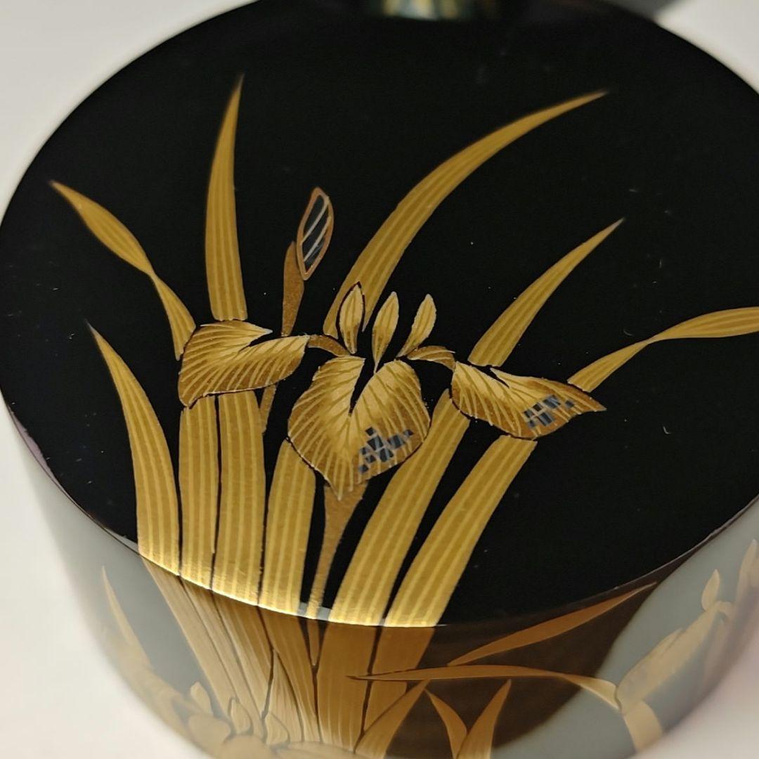 イ613 棗『塚本規義』『山中塗　菖蒲蒔絵　中次　棗　共箱』茶道具