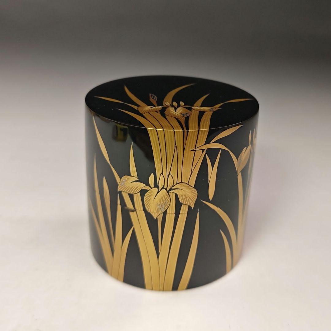 イ613 棗『塚本規義』『山中塗　菖蒲蒔絵　中次　棗　共箱』茶道具