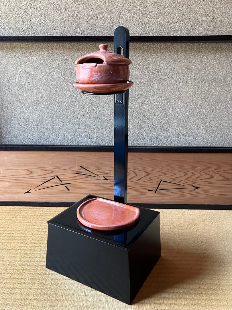 茶道具　夜咄 短檠　東斉作 　　　　雀瓦　赤楽