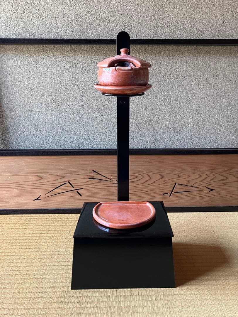 茶道具　夜咄 短檠　東斉作 　　　　雀瓦　赤楽