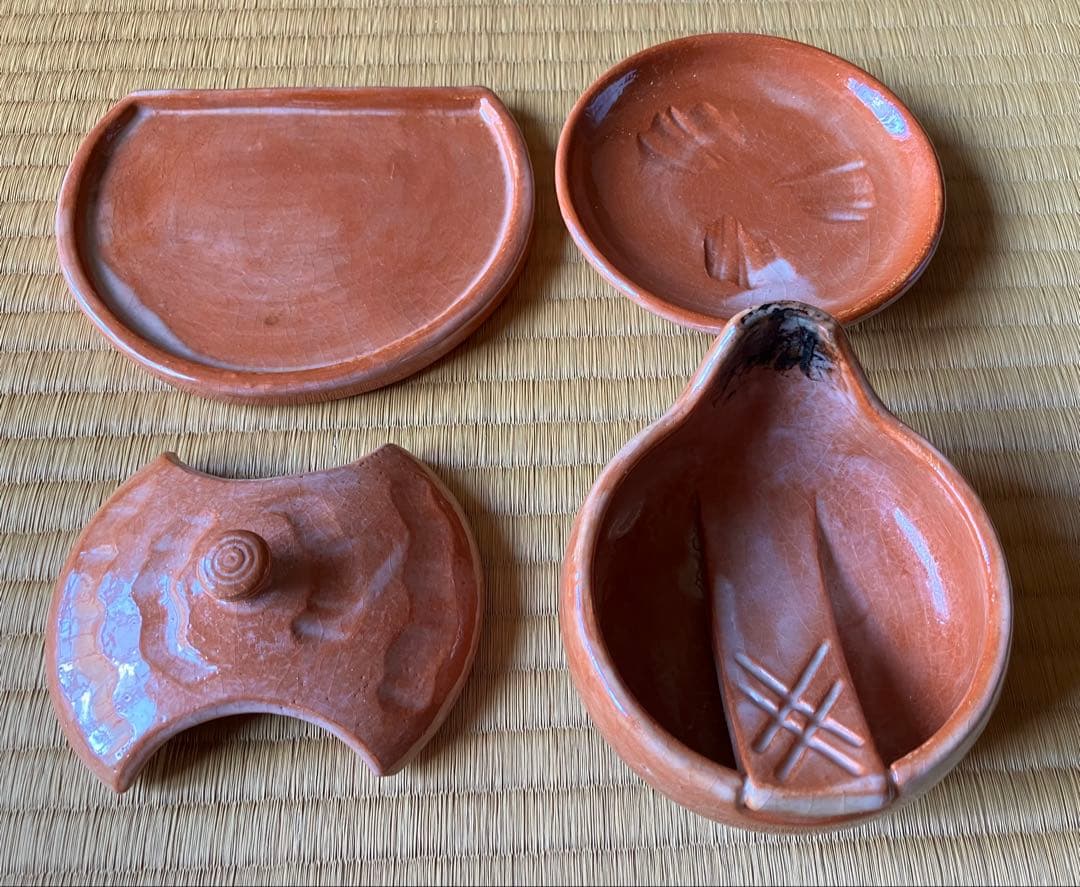 茶道具　夜咄 短檠　東斉作 　　　　雀瓦　赤楽