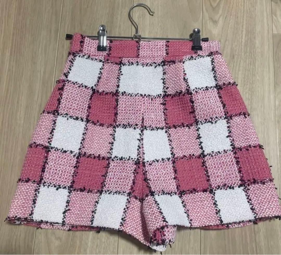 シェリエsheller ギンガムツイードキュロットパンツ ピンク S 新品未使用