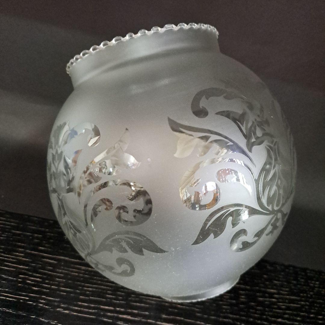 大正硝子　吹き硝子　腐食硝子　極上　レトロ　　腐蝕唐花細密硝子　輪花電気傘