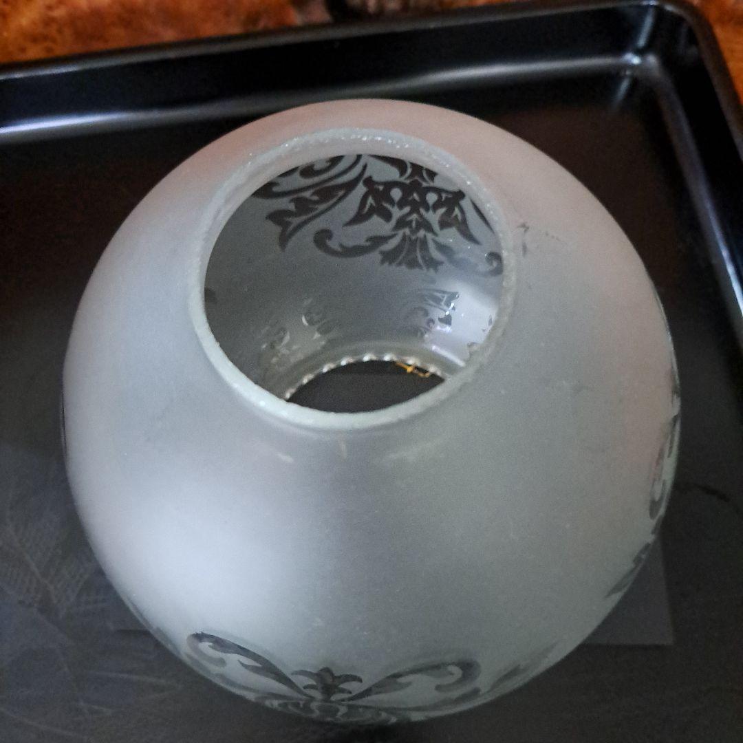 大正硝子　吹き硝子　腐食硝子　極上　レトロ　　腐蝕唐花細密硝子　輪花電気傘