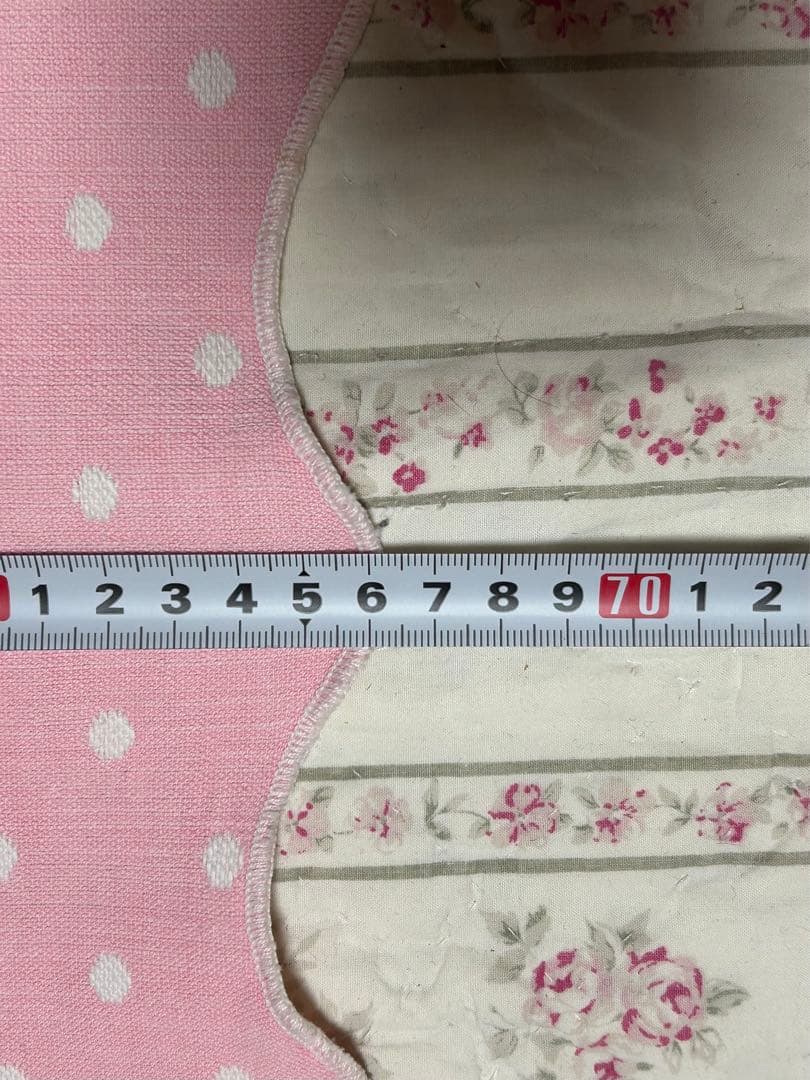 ヴィンテージアンティーク布　ピンク　水玉　テーブルクロス