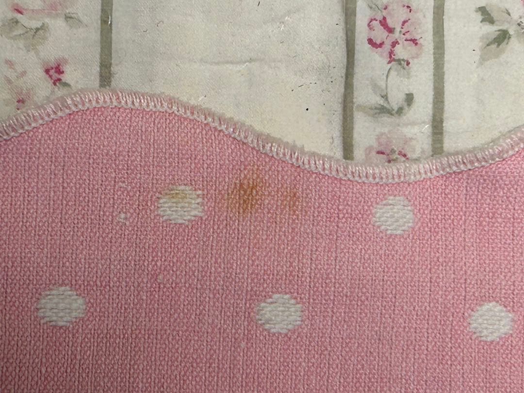 ヴィンテージアンティーク布　ピンク　水玉　テーブルクロス