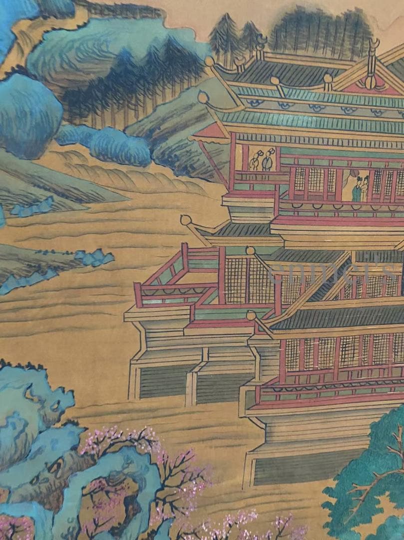 中国古美術 唐代 李思訓款 山水画 掛軸 絹布 肉筆 唐物 書道 古画 收藏逸品