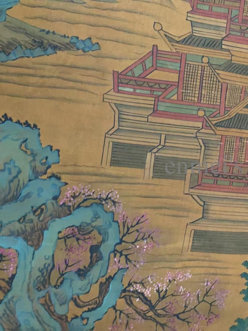 中国古美術 唐代 李思訓款 山水画 掛軸 絹布 肉筆 唐物 書道 古画 收藏逸品