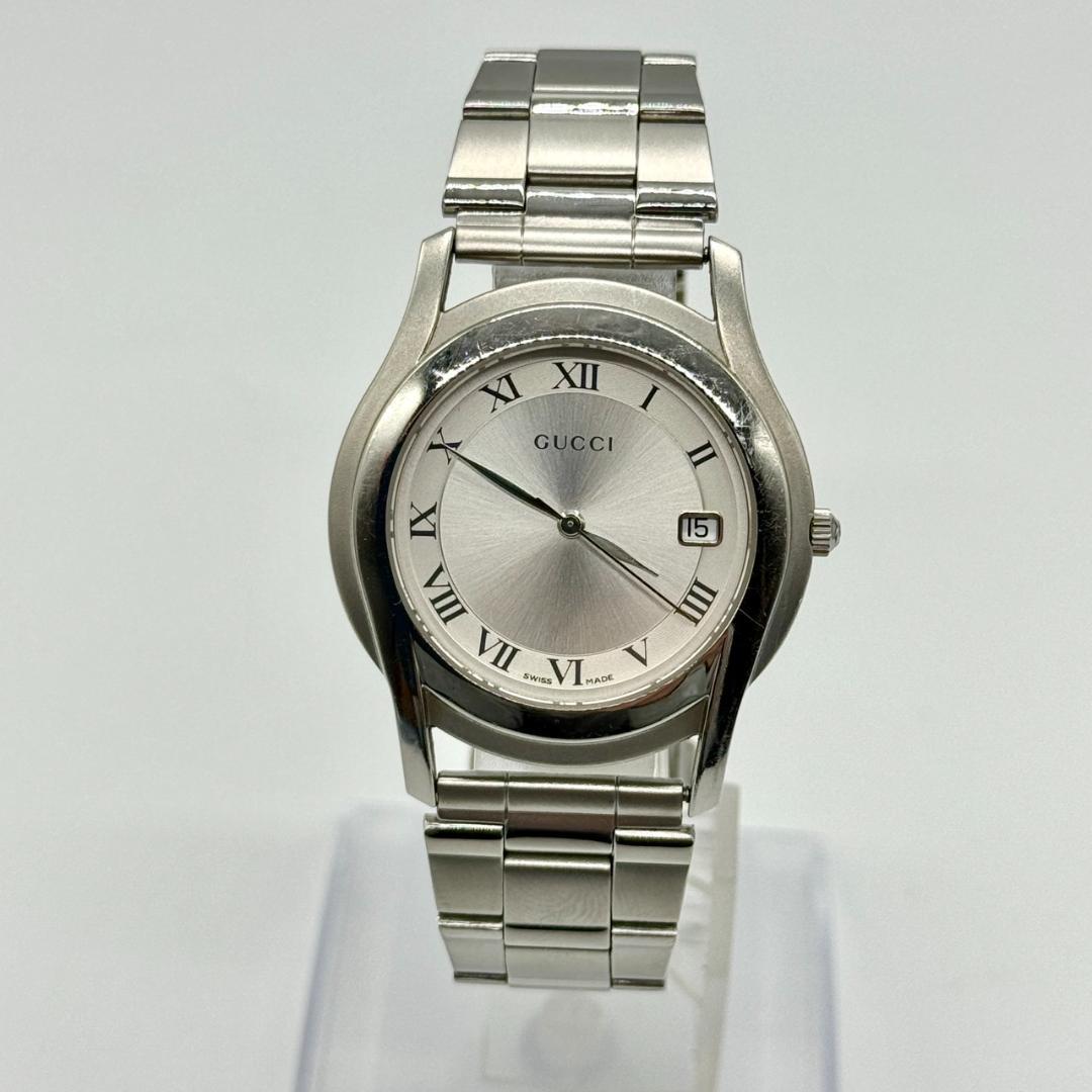 稼働品 GUCCI グッチ 腕時計 デイト シルバー文字盤 クォーツ ３針