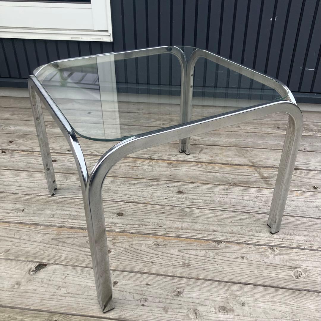 ミッドセンチュリー アイアンフレーム センターテーブル ガラステーブル 正方形