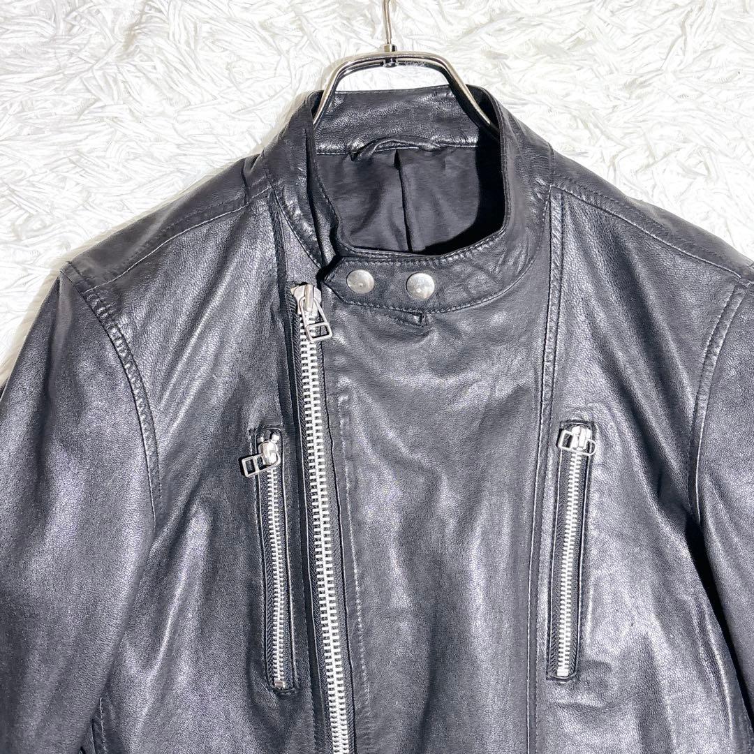 【SHIPS JET BLUE】ゴートレザー ライダース ジャケット M 山羊革