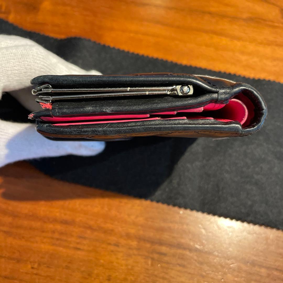 シャネル　CHANEL カンボンライン　二つ折り財布　がま口　ブラック　レザー