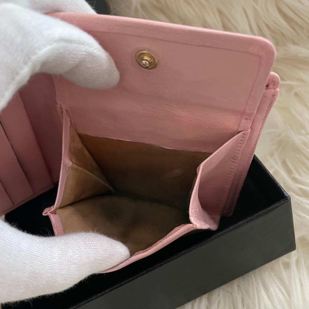 希少 シャネル キャビアスキン デカココ 二つ折り財布 ピンク CHANEL