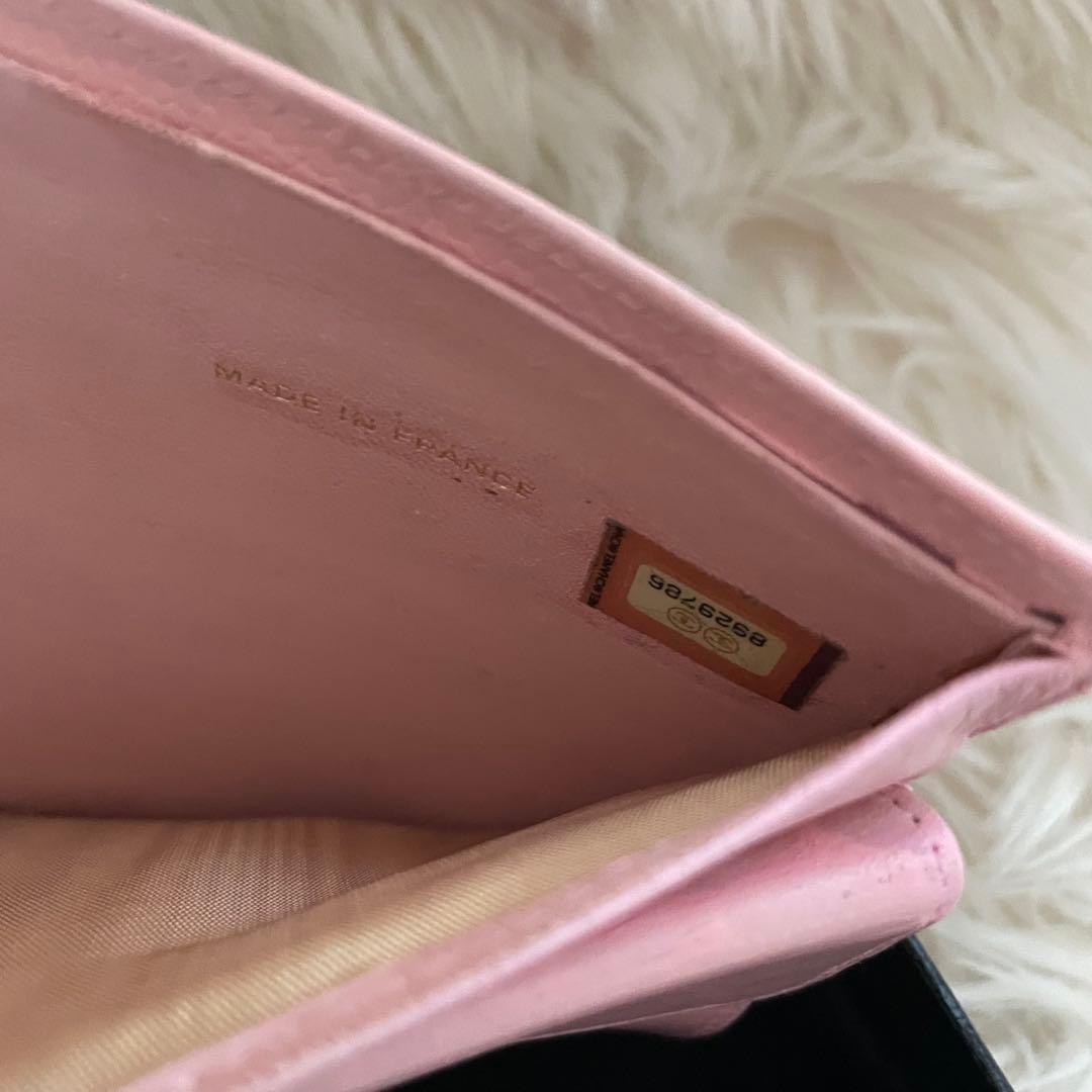 希少 シャネル キャビアスキン デカココ 二つ折り財布 ピンク CHANEL