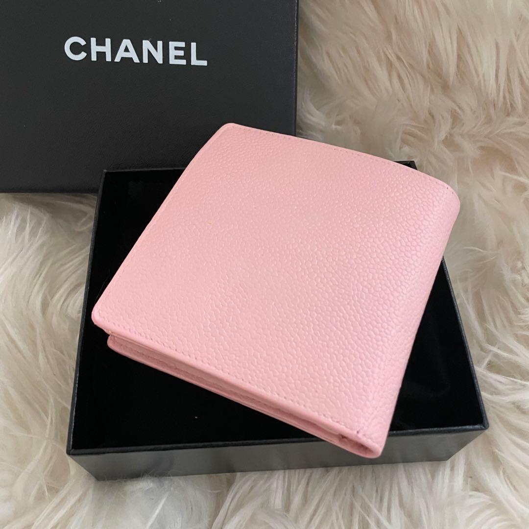 希少 シャネル キャビアスキン デカココ 二つ折り財布 ピンク CHANEL