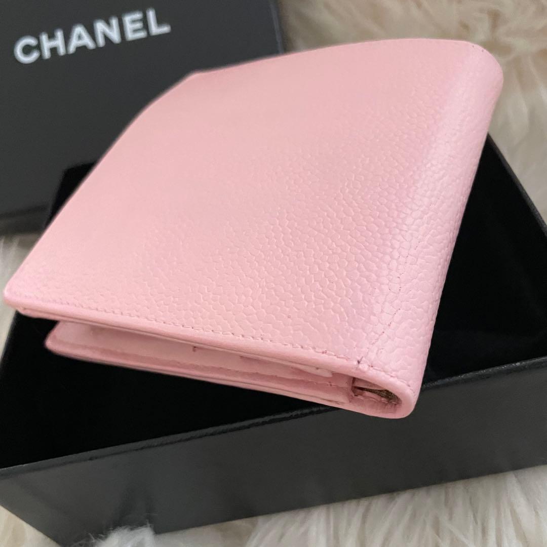 希少 シャネル キャビアスキン デカココ 二つ折り財布 ピンク CHANEL