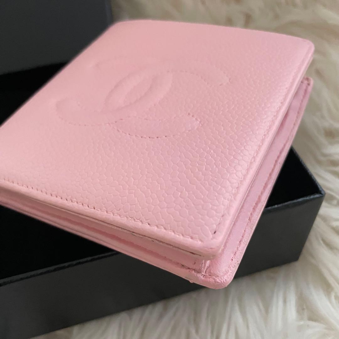 希少 シャネル キャビアスキン デカココ 二つ折り財布 ピンク CHANEL