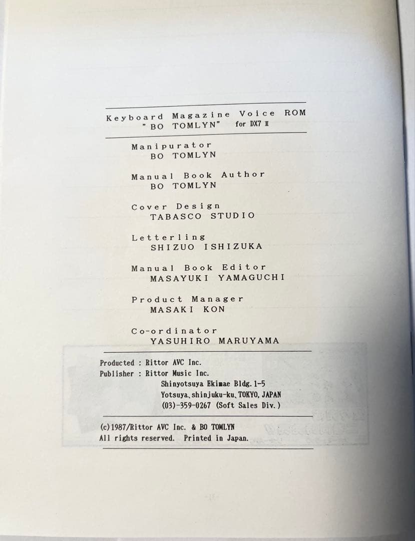 voice ROM for DX7Ⅱ BO TOMLYN